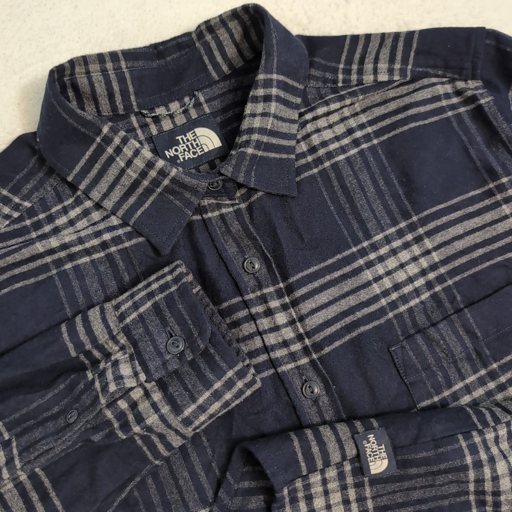 The‎ North Face Women's Long Sleeve Boyfriend Shirt Relaxed Plaid Blue Size XL
